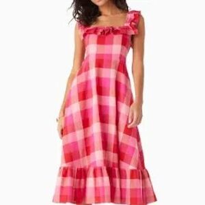 Kate Spade Vibrant Pink Checkered Midi Dress